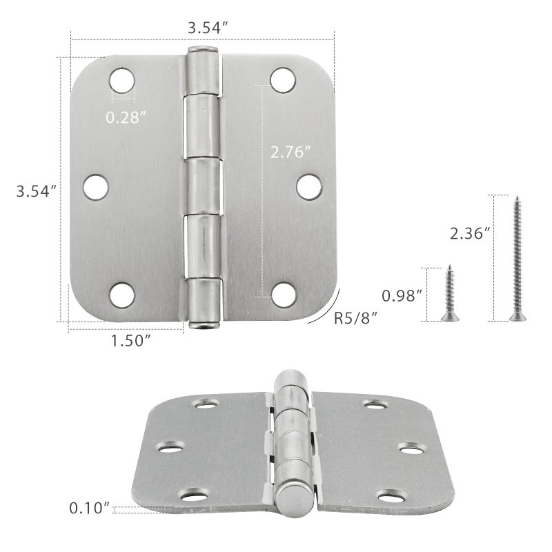HOME MASTER HARDWARE 3.5 in. x 3.5 in Door Hinges Residential Interior Bedroom Hardware Door Hinge with 5/8"" Radius Corner Satin Nickel 3-Pack - Image 4